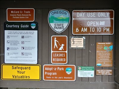 An informative kiosk gives you plenty of information at the John B. Yeon Trailhead.