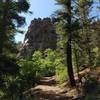 View of rock formation just past the bridge crossing on the Columbine Trail.