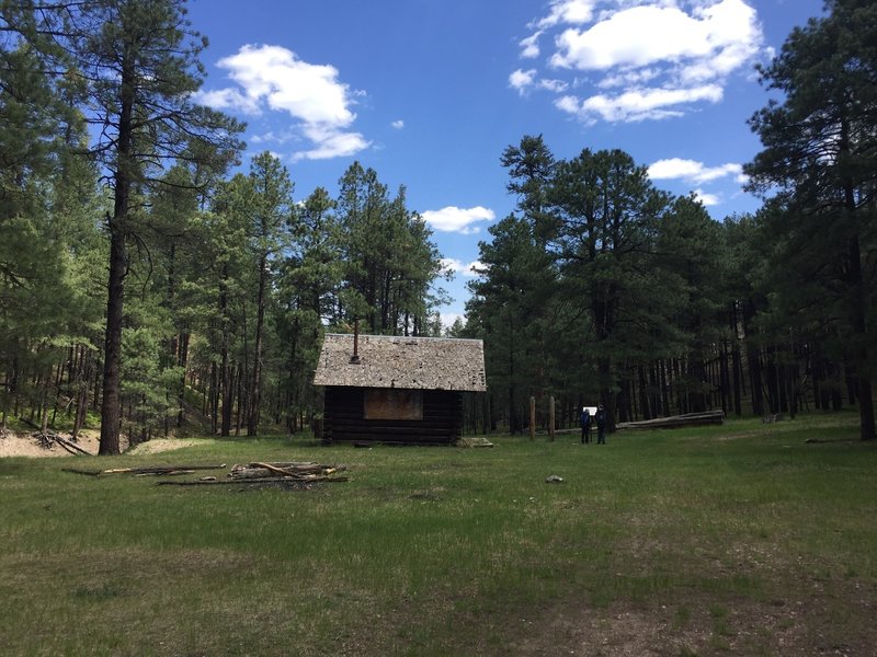 Pinchot Cabin in a clearing near the stream.