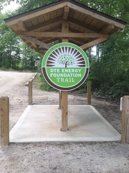 The DTE Trailhead is well marked by this sign.