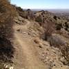 This narrow section of the Lower Foothills Trail 365 wraps around the hillside overlooking the city.