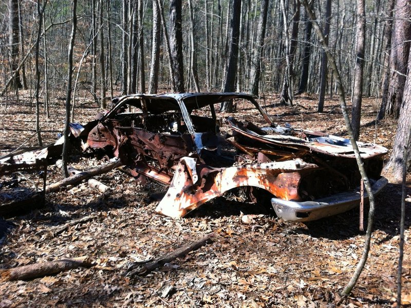 Not much is left of this rusting car along the Gold Branch Trail.