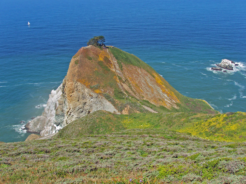 High rocky promontory contains remnants of a second lookout station. Note the stairs that used to climb the center.