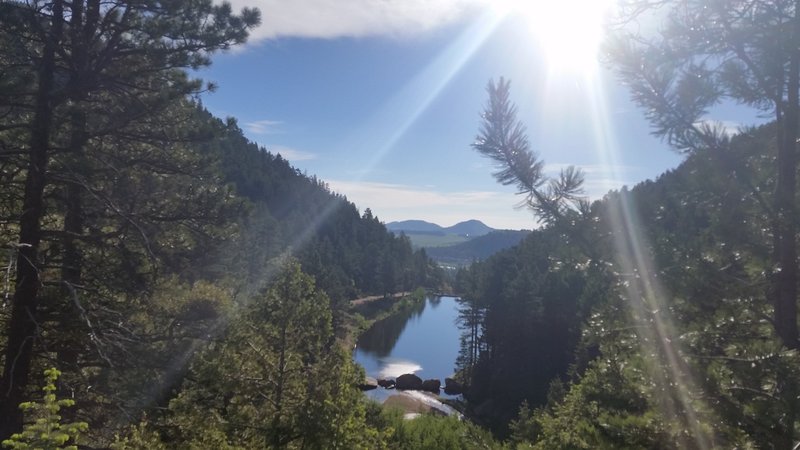 On the Ice Creek Cave trail looking over the lower reservoir.