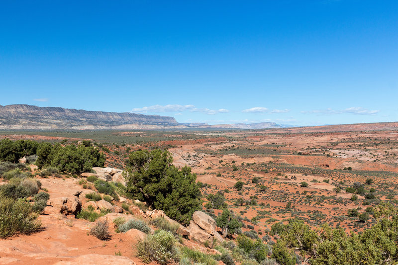 View from the Peek-A-Boo and Spooky Trail trailhead with Fiftymile Mountain in the background.