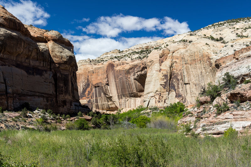 Toward the waterfall, the canyon narrows.