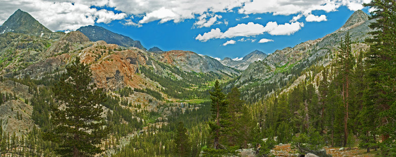 Look up at Goddard Canyon from the Hell for Sure trail. Peter Peak and Mt McGee on the left and Mt Goddard in the distance.