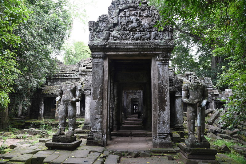 Looking down a dark corridor from the Preah Khan Trail.