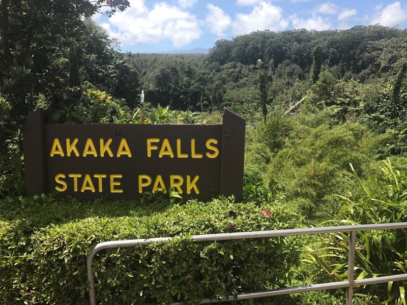 A barely visible Akaka falls from the parking lot.