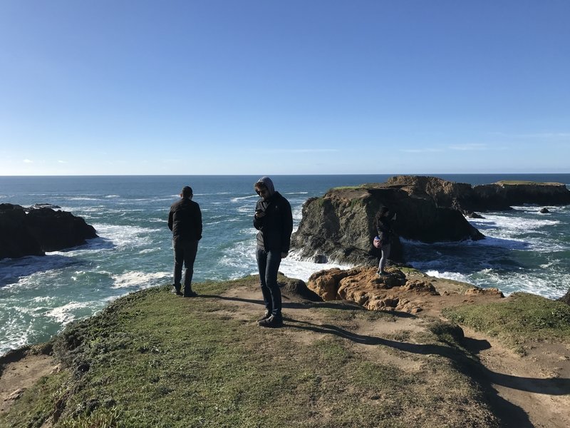 Our group explores a cliff just west of the Mendocino Headlands Coastal Trail.