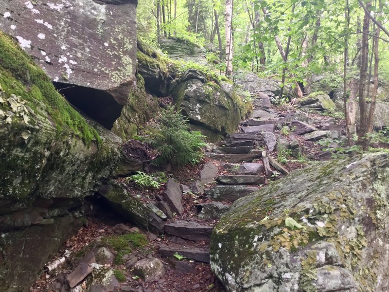 Be careful as you navigate these sharp rock steps.