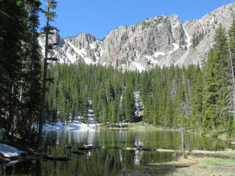 East Trampas Lake glimmers in the afternoon sun.