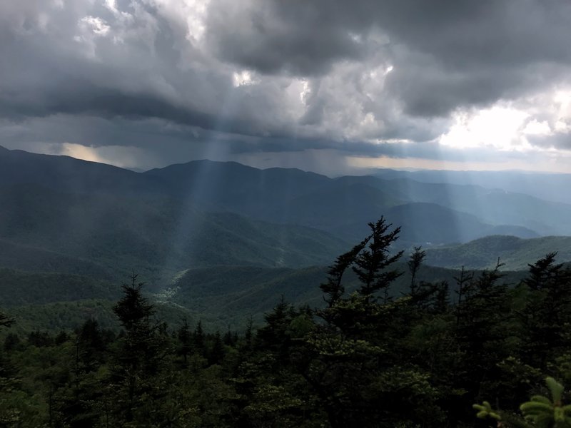 The storms are on their way as we head up Mt. Mitchell from Bolen's Creek through Deep Gap.