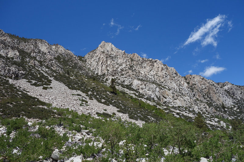 Mountains to the north of Cienega Mirth, the place on the trail where actor Lon Chaney had a stone cabin built in 1929 (it's now owned by the USFS).