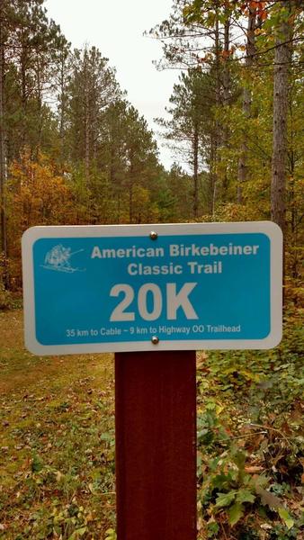 Trail marker on the Birkie Trail near Gravel Pit 20 km from Hayward - 35 km from Cable.