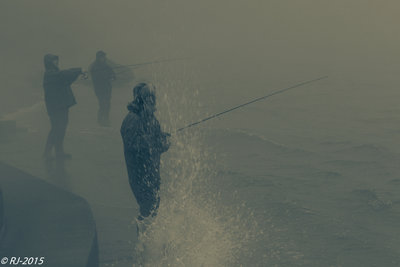 It's a foggy, grey day for fishing at Conowingo.