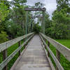 Crossing the waterway is made easier by this nice bridge.