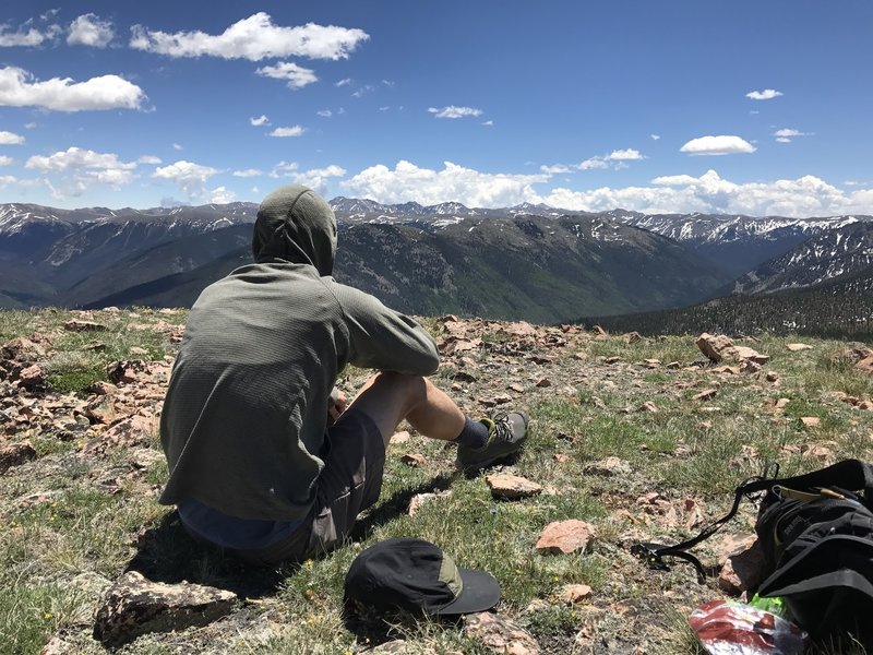 Looking south across the Ptarmigan Peak Wilderness and the I-70 corridor toward Grays and Torreys.