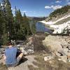 Having a quick snack perched above the west end of Salmon Lake.