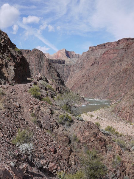 Enjoy beautiful views along this section of the Bright Angel Trail along the Colorado River.