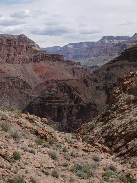 The Bright Angel Trail reveals many different rock formations.