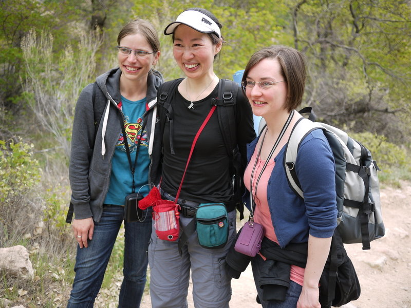 Three hikers explore the area near Indian Garden Campground.