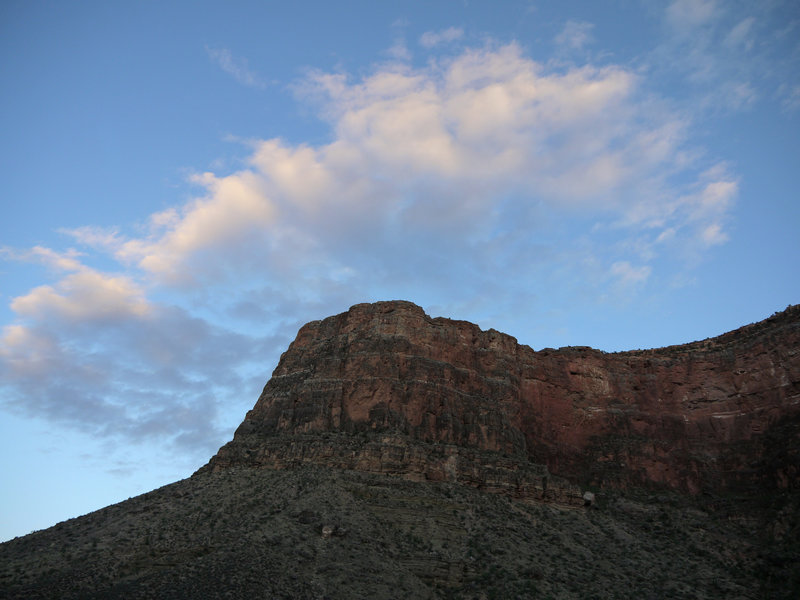 Clouds frame the end of a ridge extending north from Yavapai Point.