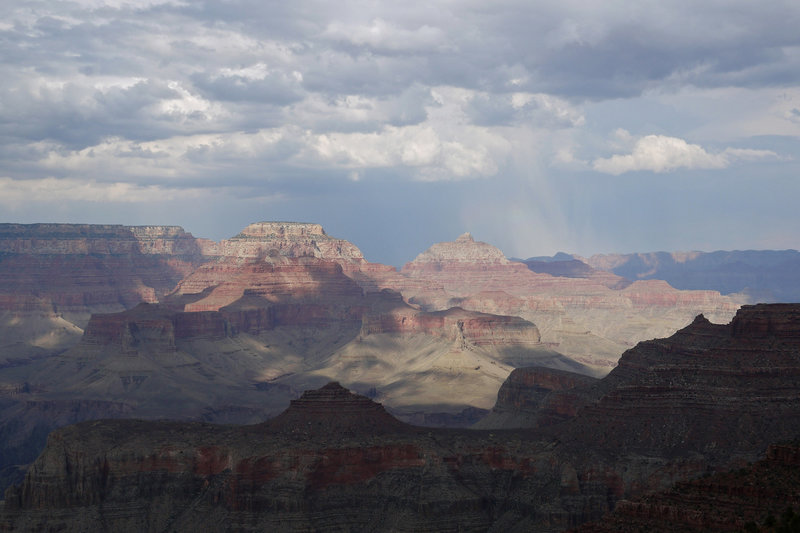 Storm clouds loom to the east of Cedar Ridge on the South Kaibab Trail.
