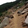 Sure footing is needed while walking through the skree of the boulder field.