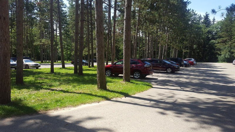 The parking area has an abundance of spaces.