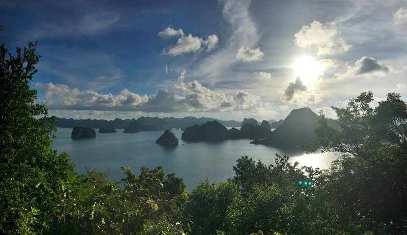 View of steep limestone cliffs from the top of Ti Top Island.