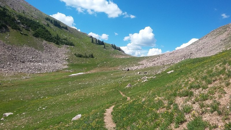 Top of the saddle before dropping into Kelly Lake