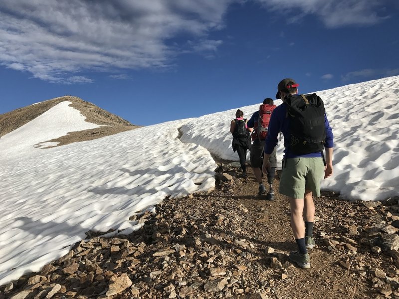 Crossing the final saddle to the summit of Democrat.