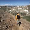 Beginning the descent from Bross with a nice view of Democrat in the background. The descent is nice and firm near the top, only becoming loose granite gravel toward the bottom.