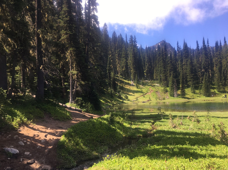 Trail winding past Henskin Lake