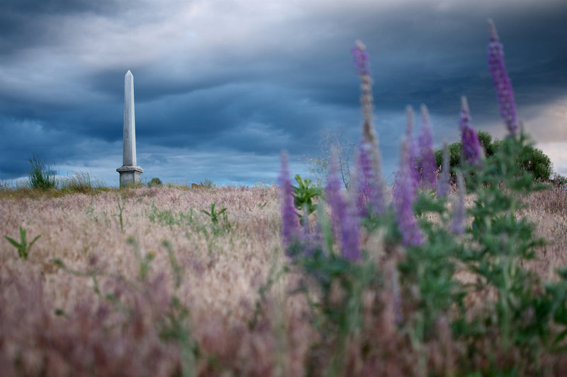 Approaching the memorial under moody skies.