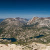 View from the summit with Mirror Lake, Sunshine Lake and Moccasin Lake in the foreground.