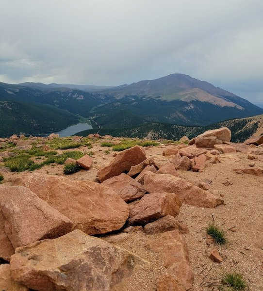 McReynolds Reservoir with Pikes Peak in the background. View from summit of Almagre Mountain South.