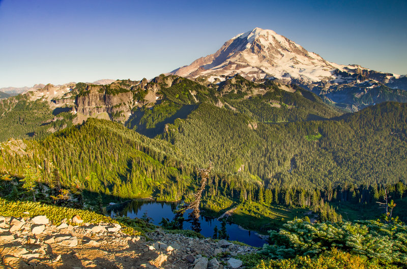 Mt. Rainier from Tolmie Peak Lookout with Eunice Lake visible in the forefront