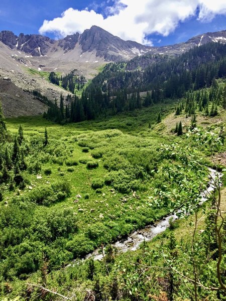 A view of Pine Creek and Malamute Peak.