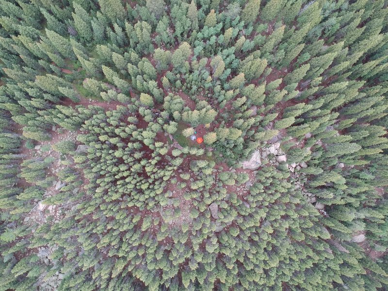 View from above of tents at North Fork French Creek