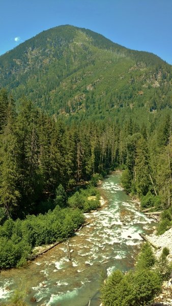 Thunder Creek is far below Thunder Creek Trail, looking back (northwest) just before McAllister Camp