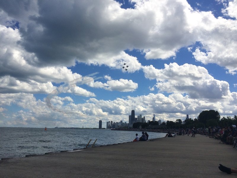 Watching the Chicago Air and Water show from the Lakefront. Near Diversey Ave looking south.