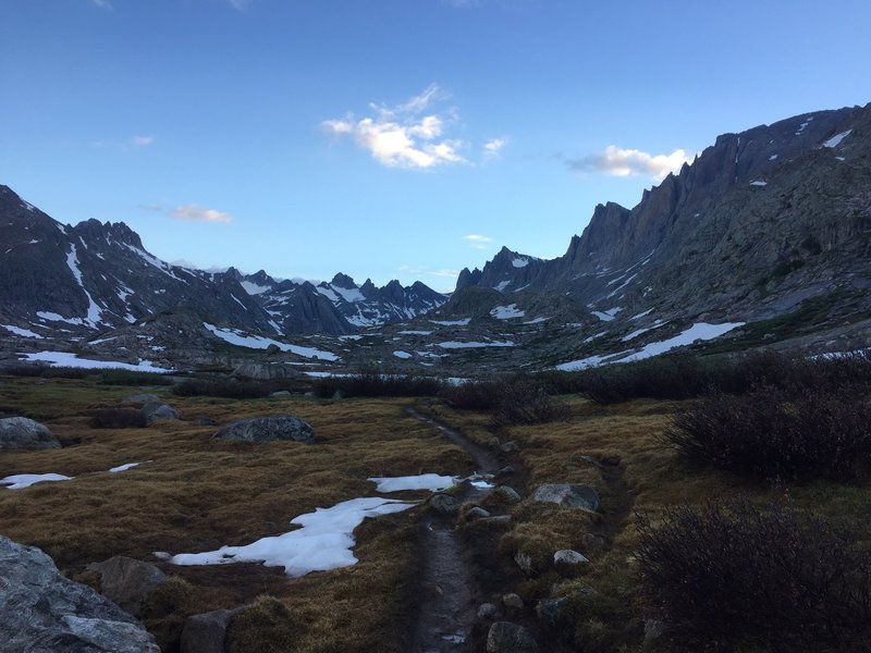 A view of Titcomb Basin from the lower end of the basin.