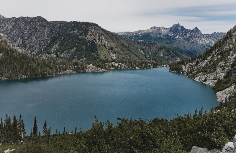 View of Colchuck Lake from about halfway up Aasgard Pass.