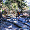 Using the anchored cables on the Grandfather Trail.