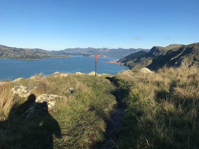 First Views of Lyttelton Port coming from the Godley Head end of the Crater Rim Walkway.