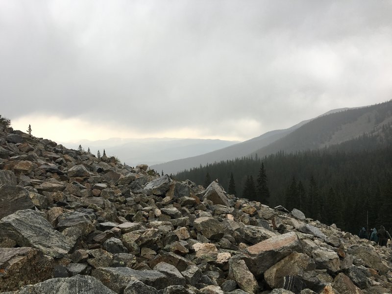 Storm Clouds move in on a rock bar on Big Willis Gulch Trail