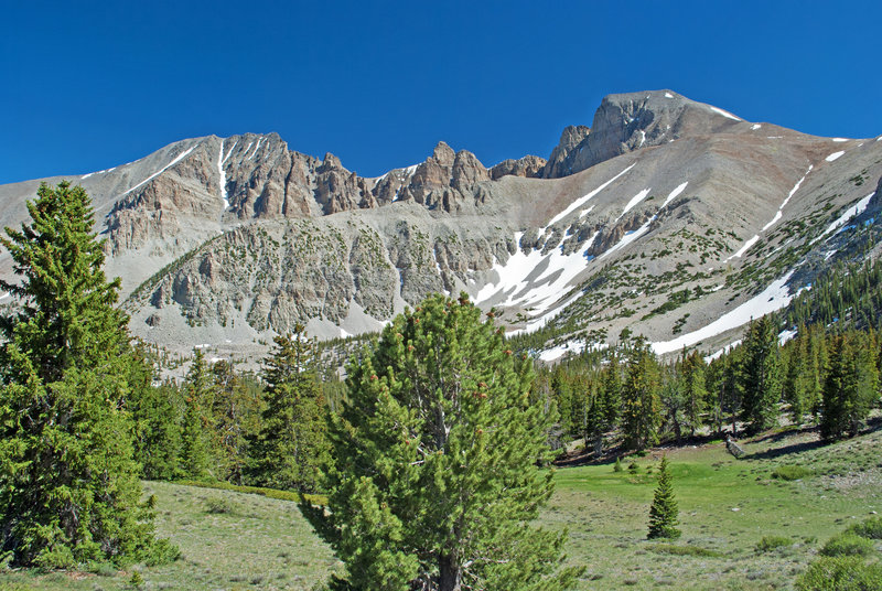 Wheeler Peak. The final climb is along the top of the ridge from right side.