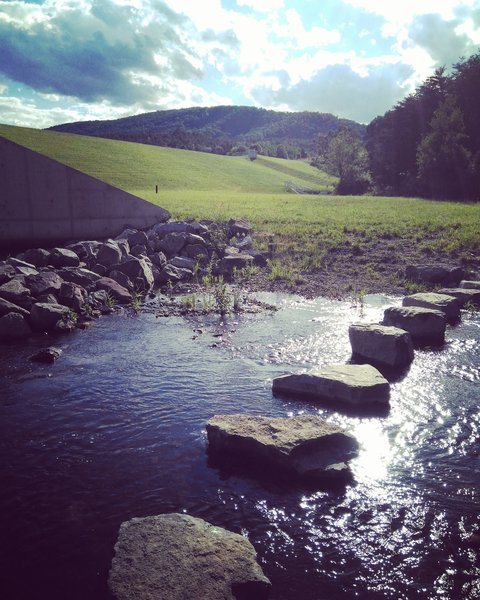 Crossing the dam.